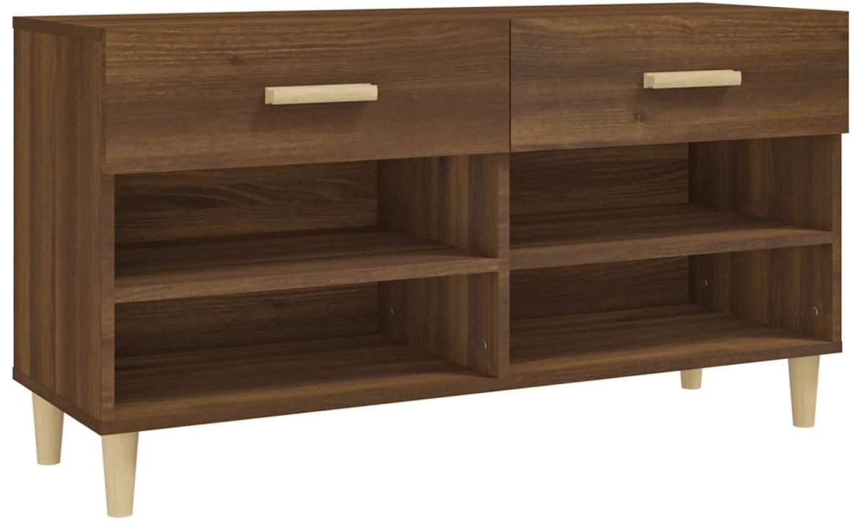 Schoenenkast | Schoenenrek | Opbergkast 102x35x55 cm bewerkt hout bruin eikenkleur (6248446687728)