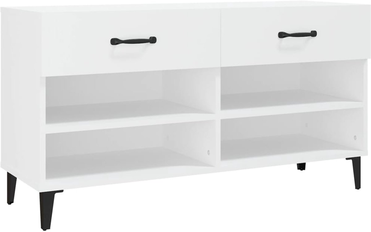 Schoenenkast | Schoenenrek | Opbergkast 102x35x55 cm bewerkt hout wit (6248446687834)
