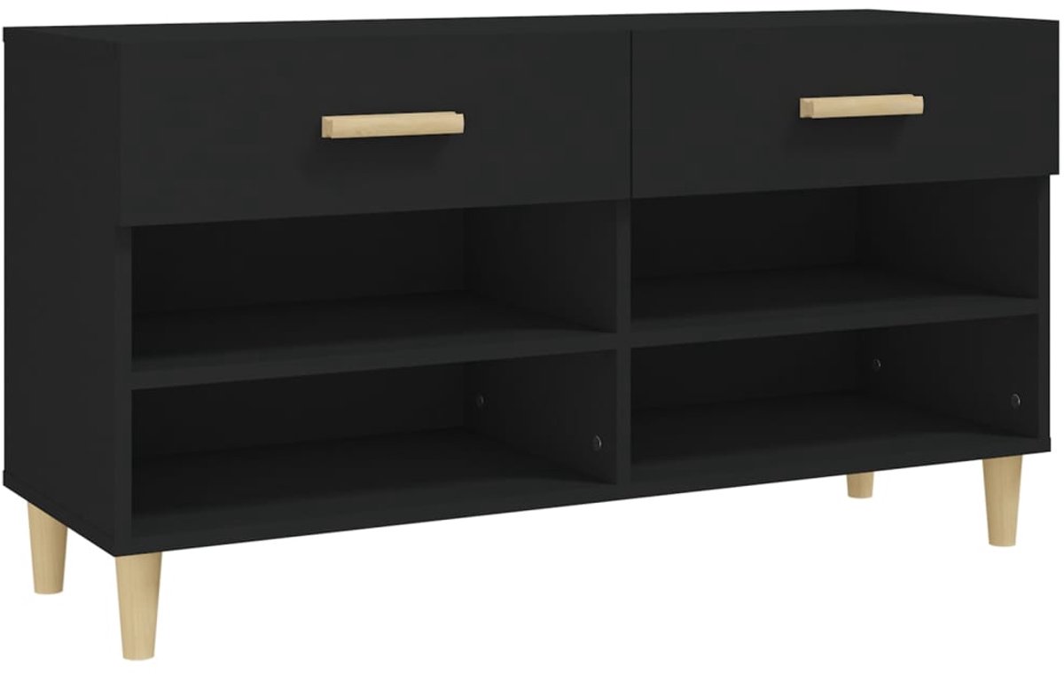 Schoenenkast | Schoenenrek | Opbergkast 102x35x55 cm bewerkt hout zwart (6248446687841)