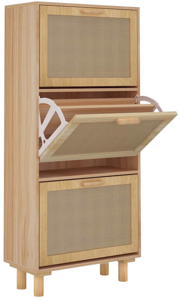 Schoenenkast | Schoenenrek | Opbergkast 52x25x115cm bewerkt hout & natuurlijk rattan bruin (6248446690032)