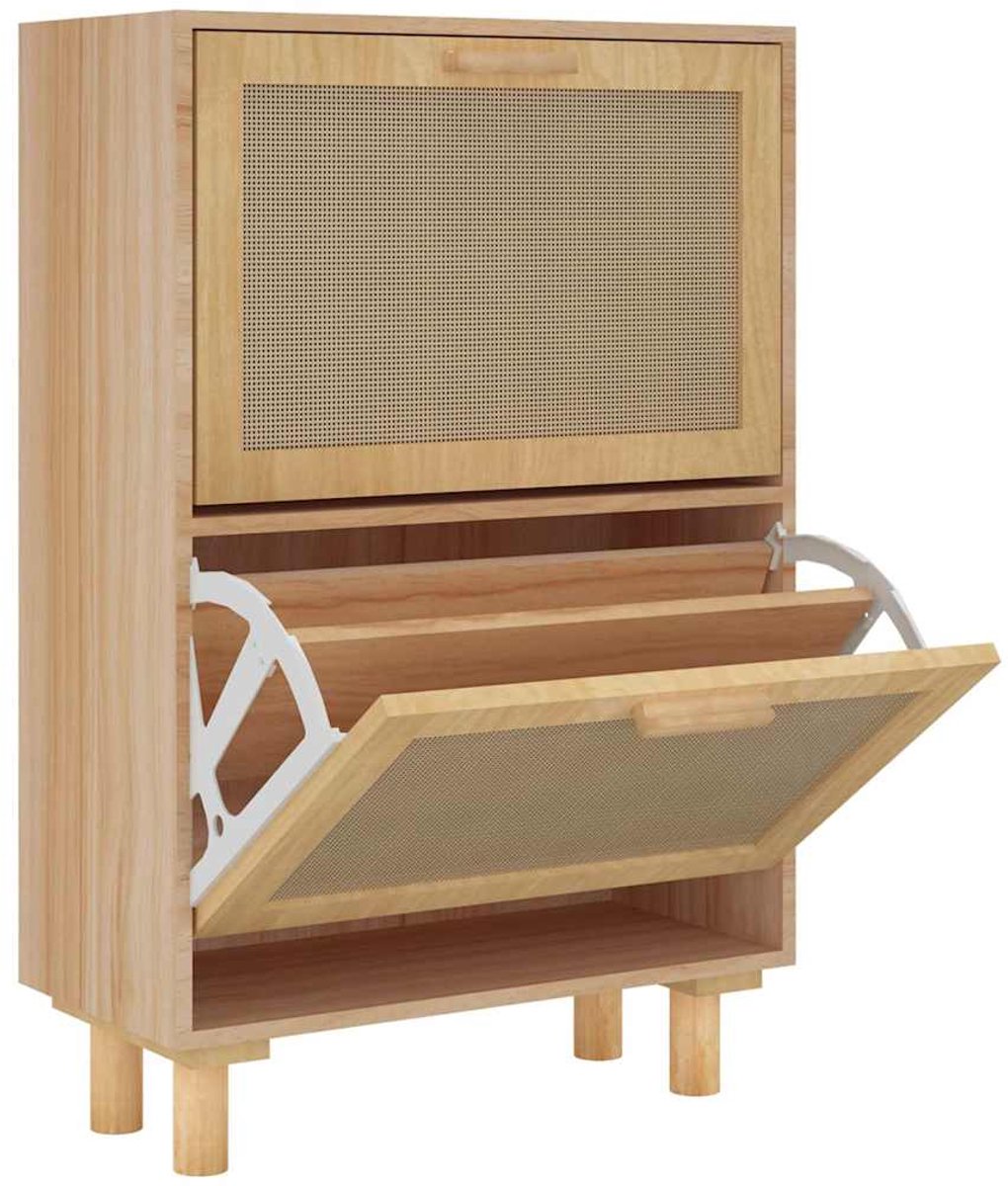 Schoenenkast | Schoenenrek | Opbergkast 52x25x80 cm bewerkt hout & natuurlijk rattan bruin (6248446690070)