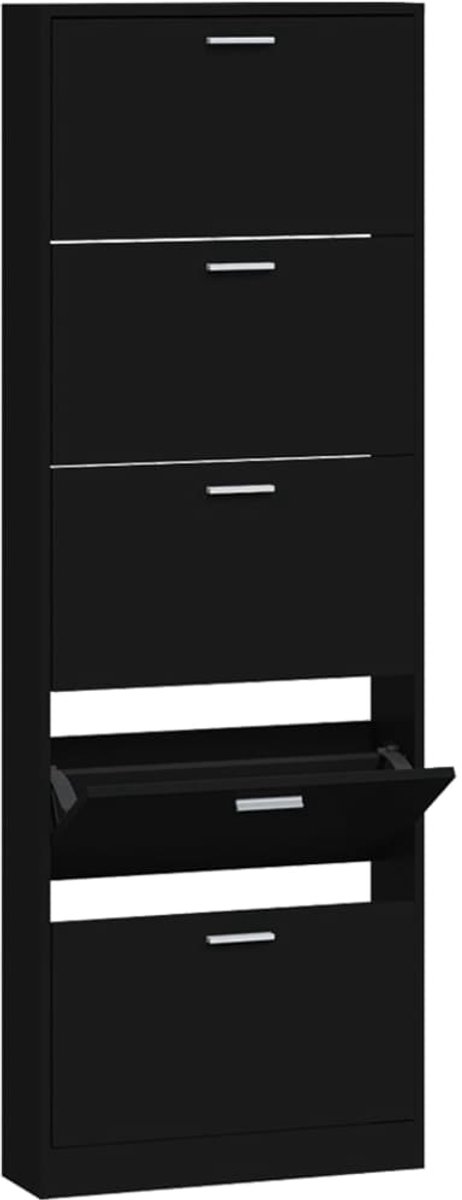 Schoenenkast | Schoenenrek | Opbergkast 59x17x169 cm bewerkt hout zwart (6248446690452)