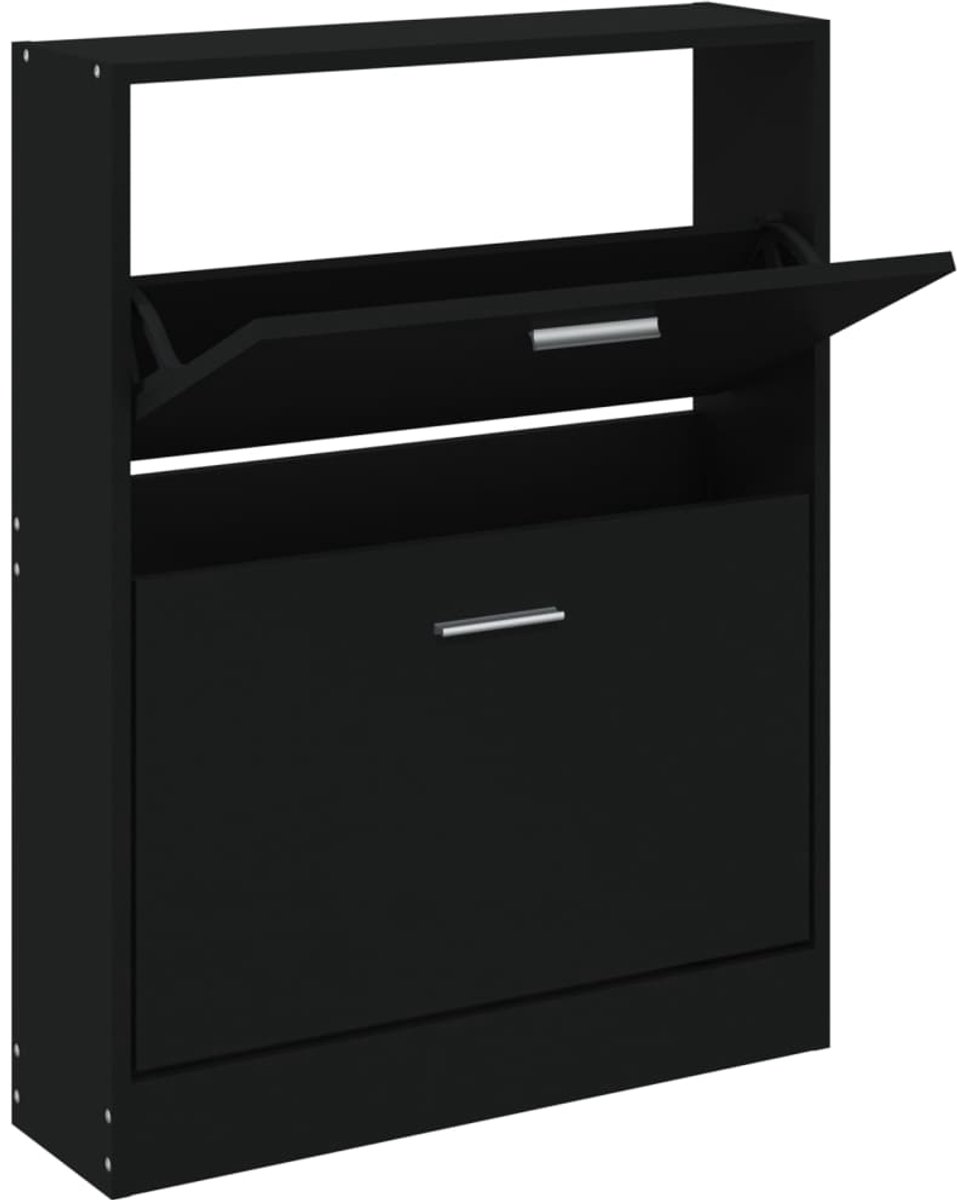 Schoenenkast | Schoenenrek | Opbergkast 59x17x81 cm bewerkt hout zwart (6248446690469)