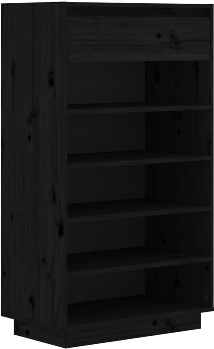 Schoenenkast | Schoenenrek | Opbergkast 60x34x105 cm massief grenenhout zwart (6248446690797)