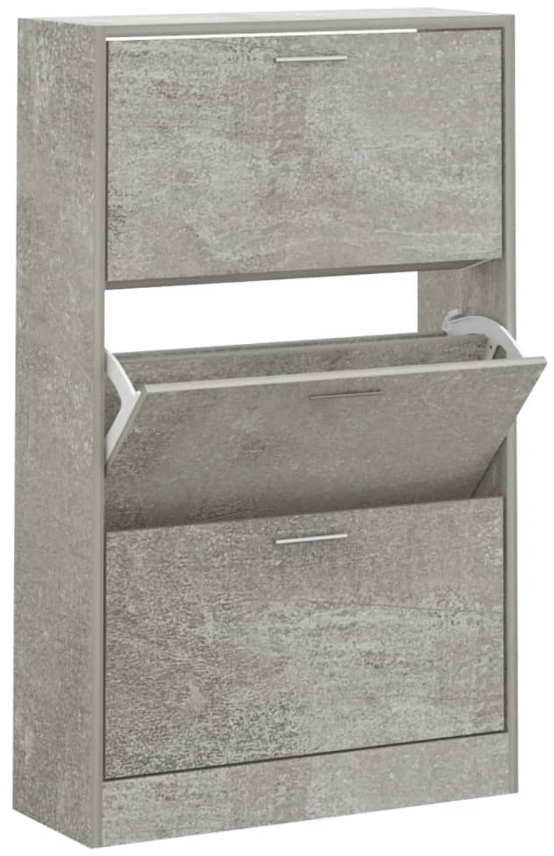 Schoenenkast | Schoenenrek | Opbergkast 63x24x103 cm bewerkt hout betongrijs (6248446691701)