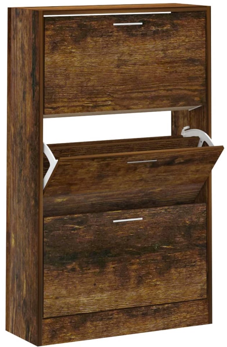 Schoenenkast | Schoenenrek | Opbergkast 63x24x103 cm bewerkt hout gerookt eikenkleurig (6248446691725)