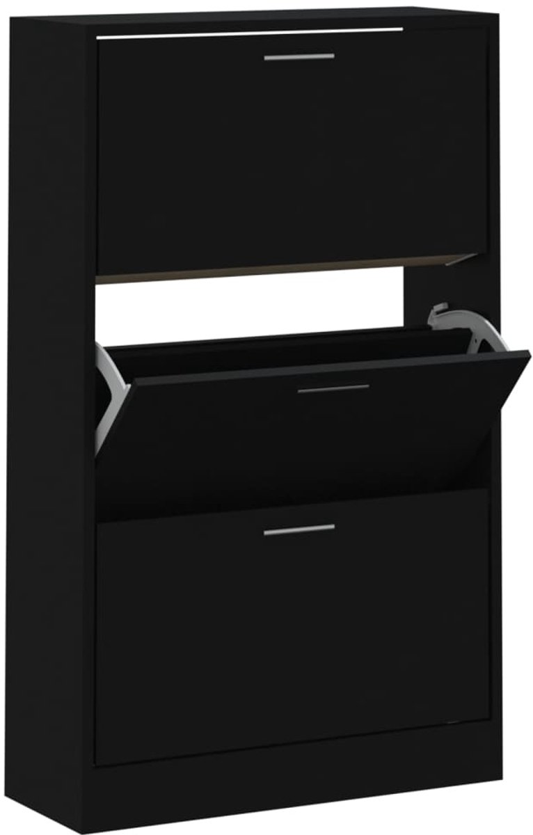 Schoenenkast | Schoenenrek | Opbergkast 63x24x103 cm bewerkt hout zwart (6248446691763)