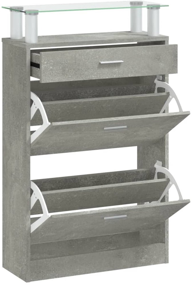 Schoenenkast | Schoenenrek | Opbergkast 63x24x104 cm bewerkt hout betongrijs (6248446691770)