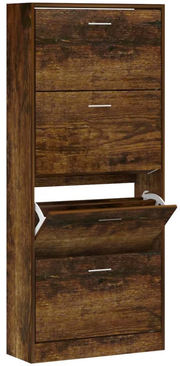 Schoenenkast | Schoenenrek | Opbergkast 63x24x147 cm bewerkt hout gerookt eikenkleurig (6248446691831)