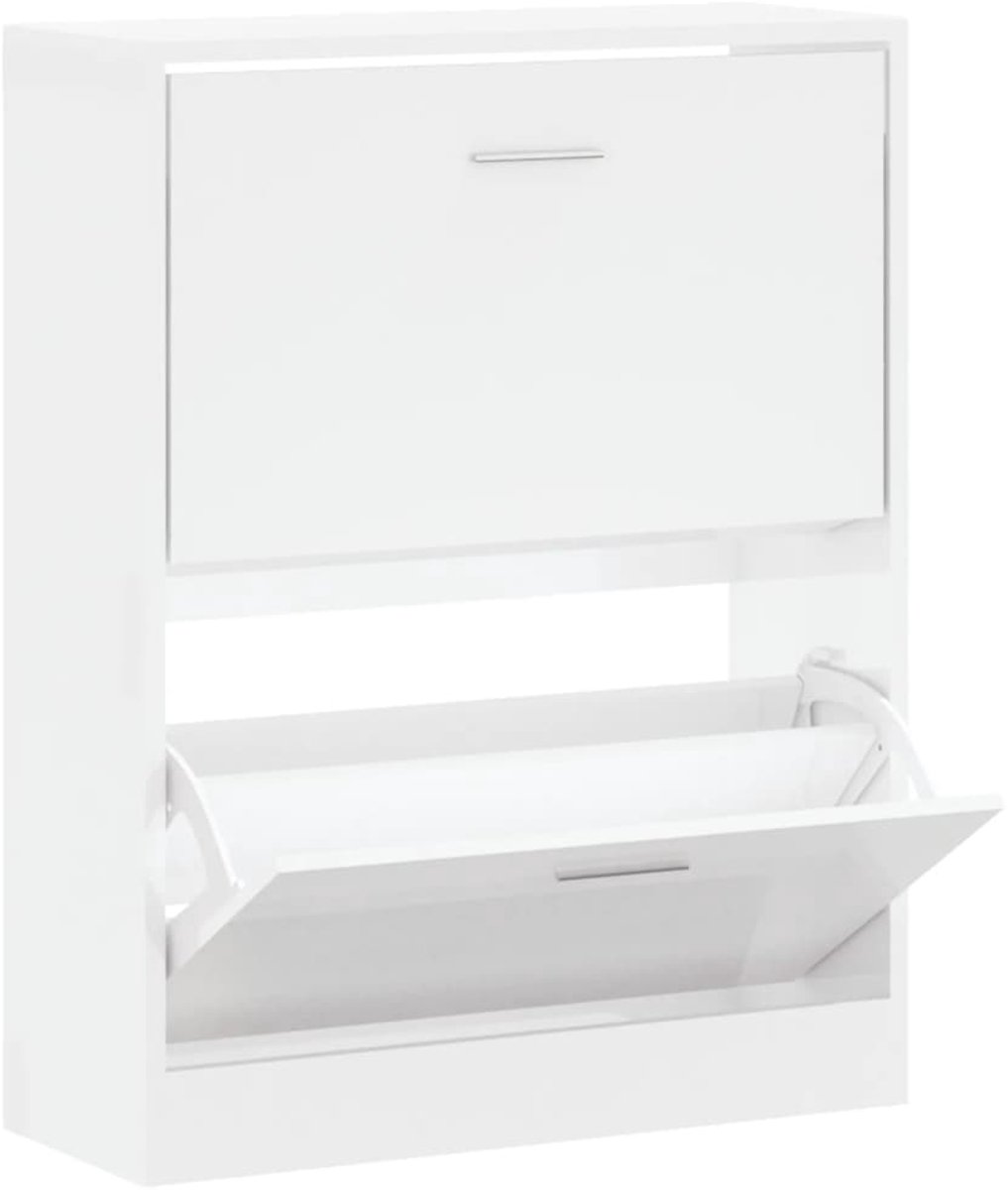 Schoenenkast | Schoenenrek | Opbergkast 63x24x81 cm bewerkt hout hoogglans wit (6248446691886)