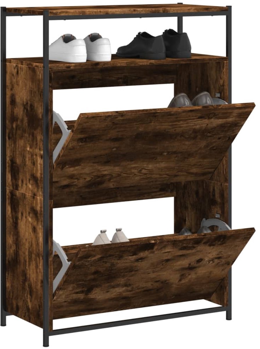 Schoenenkast | Schoenenrek | Opbergkast 75x34x112 cm bewerkt hout gerookt eikenkleurig (6248446692203)