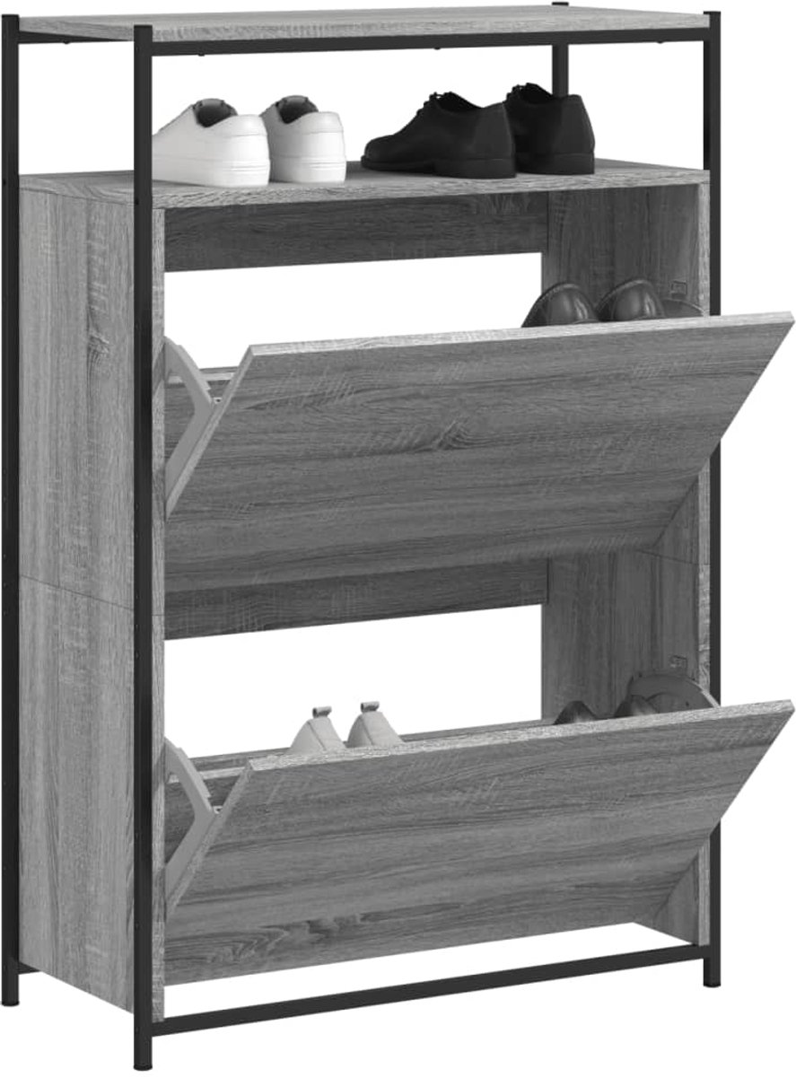 Schoenenkast | Schoenenrek | Opbergkast 75x34x112 cm bewerkt hout grijs sonoma eikenkleur (6248446692210)