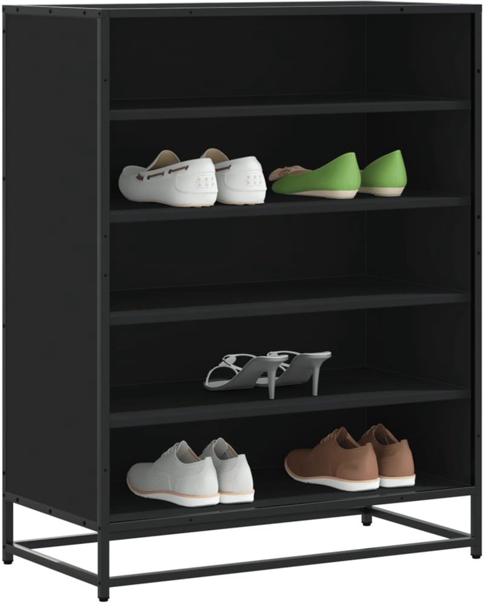 Schoenenkast | Schoenenrek | Opbergkast 75x38x97,5 cm bewerkt hout en metaal zwart (6248446692364)