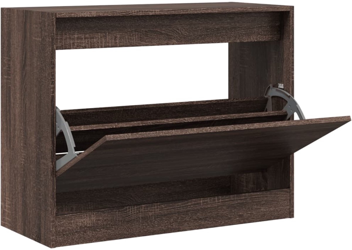 Schoenenkast | Schoenenrek | Opbergkast 80x34x63 cm bewerkt hout bruin eikenkleur (6248446692586)