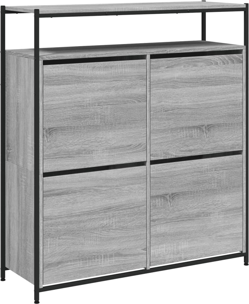 Schoenenkast | Schoenenrek | Opbergkast met 4 klaplades 100x34x112 cm grijs sonoma eiken (6248446693637)