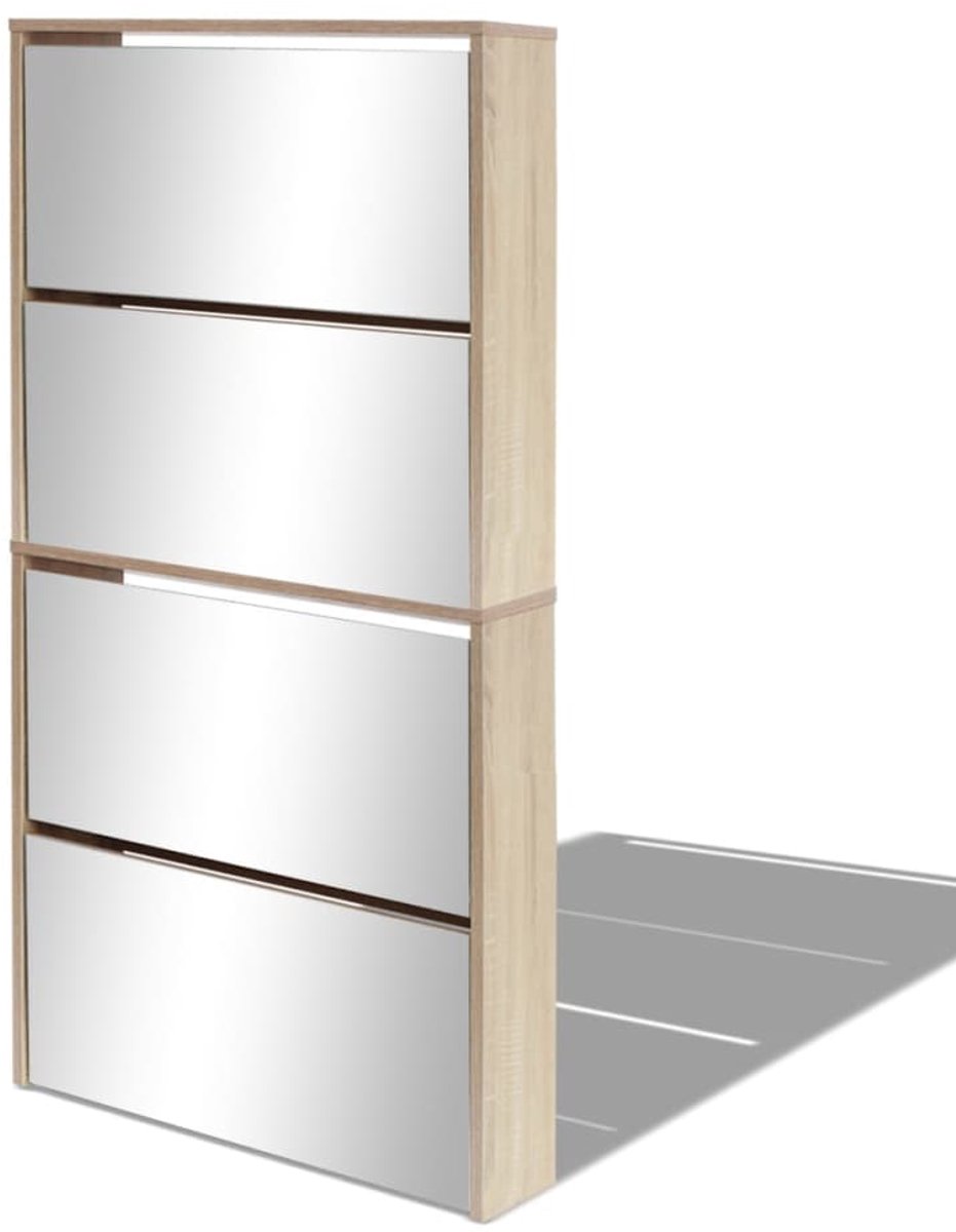Schoenenkast | Schoenenrek | Opbergkast met 4 spiegels 63x17x134 cm eikenhout (6248446693712)