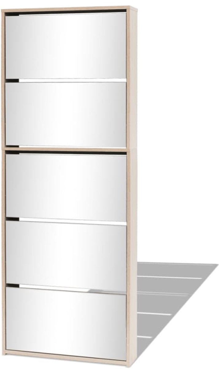Schoenenkast | Schoenenrek | Opbergkast met 5 spiegels 63x17x169,5 cm eikenhout (6248446693736)