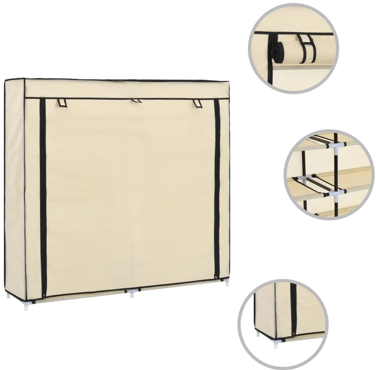 Schoenenkast | Schoenenrek | Opbergkast met hoes 115x28x110 cm stof crème (6248446693859)