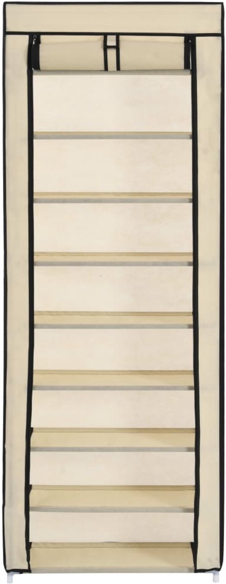 Schoenenkast | Schoenenrek | Opbergkast met hoes 57x29x162 cm stof crème (6248446693897)