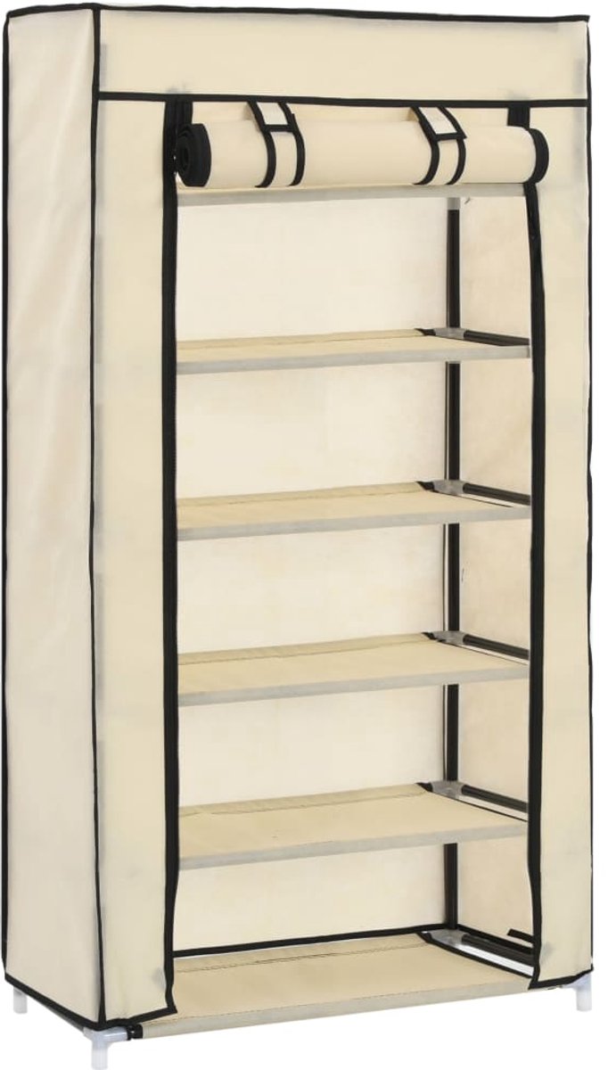 Schoenenkast | Schoenenrek | Opbergkast met hoes 58x28x106 cm stof crème (6248446693927)