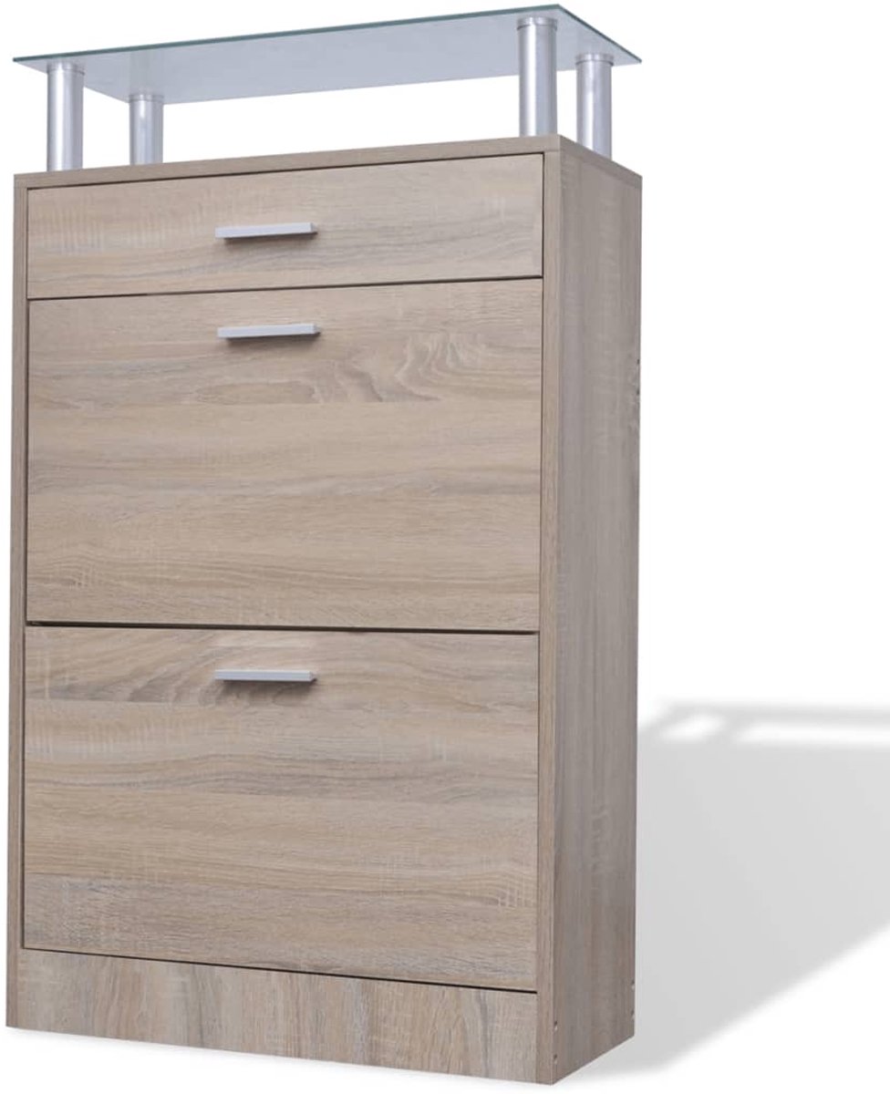 Schoenenkast | Schoenenrek | Opbergkast met lade en glazen bovenschap eiken-look (6248446693989)