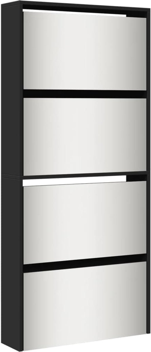 Schoenenkast | Schoenenrek | Opbergkast met spiegel 4-laags 63x17x134 cm zwart (6248446694542)