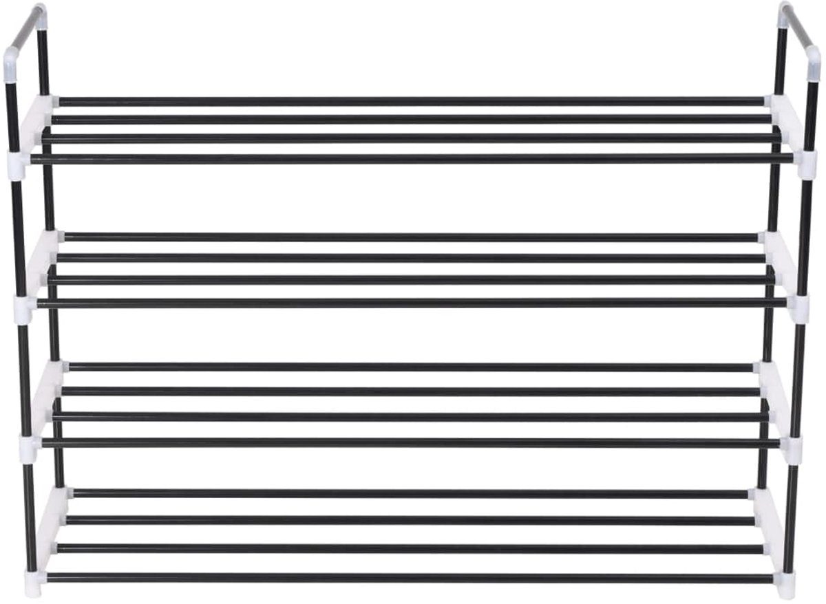 Schoenenkast | Schoenenrek met 4 schappen metaal en kunststof zwart (6248446698861)