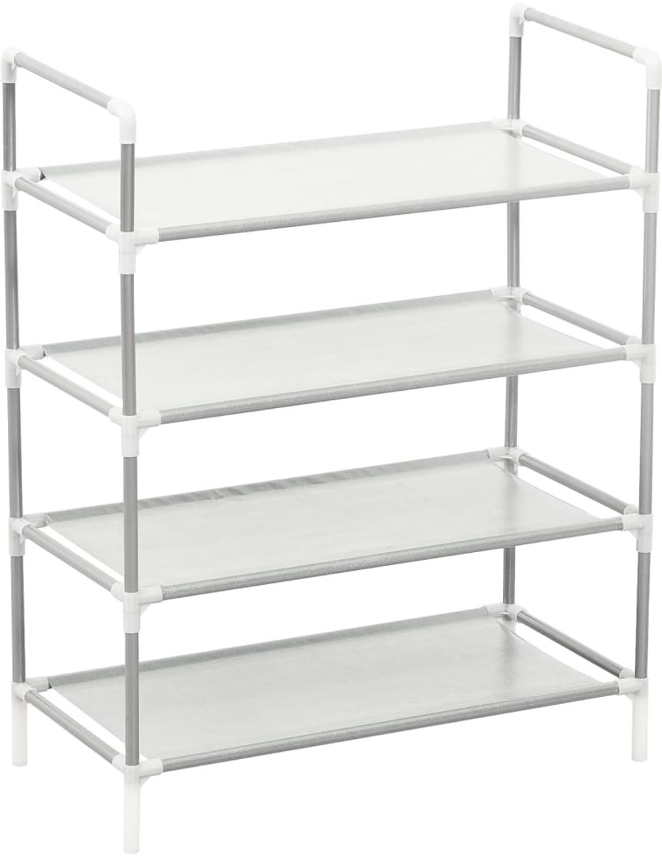 Schoenenkast | Schoenenrek met 4 schappen metaal en nonwoven stof zilverkleur (6248446698878)