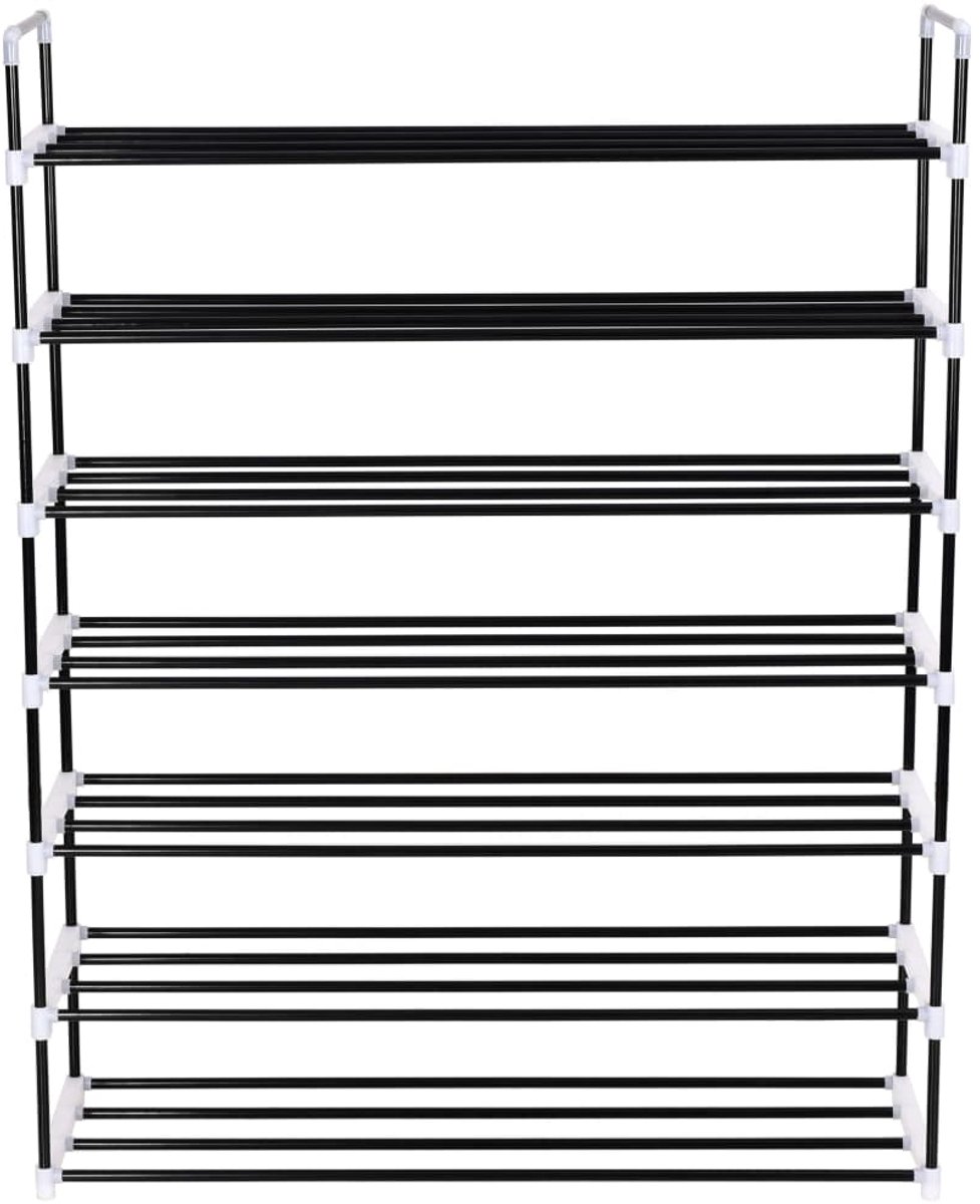 Schoenenkast | Schoenenrek met 7 schappen metaal en kunststof zwart (6248446698915)