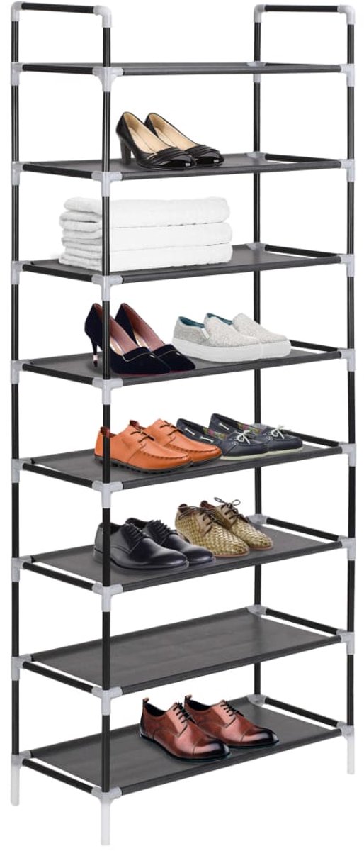 Schoenenkast | Schoenenrek met 8 schappen metaal en ongeweven stof zwart (6248446698939)