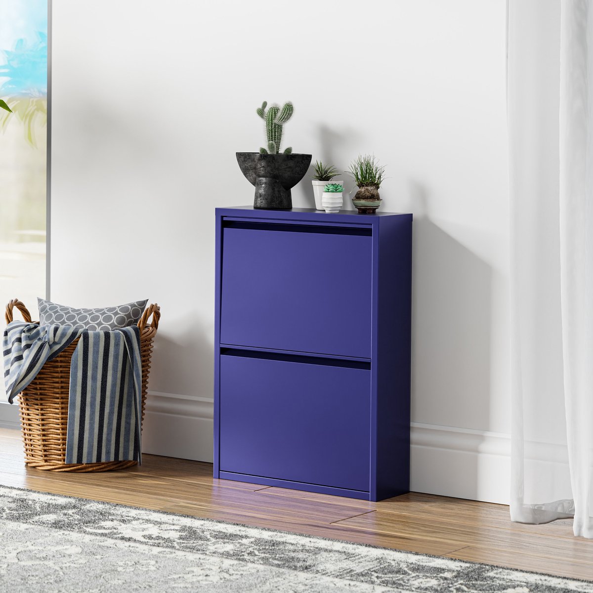 Schoenenkast Sokndal 2 kleppen middernachtblauw 71x50x15 cm [en.casa] (4059438955365)