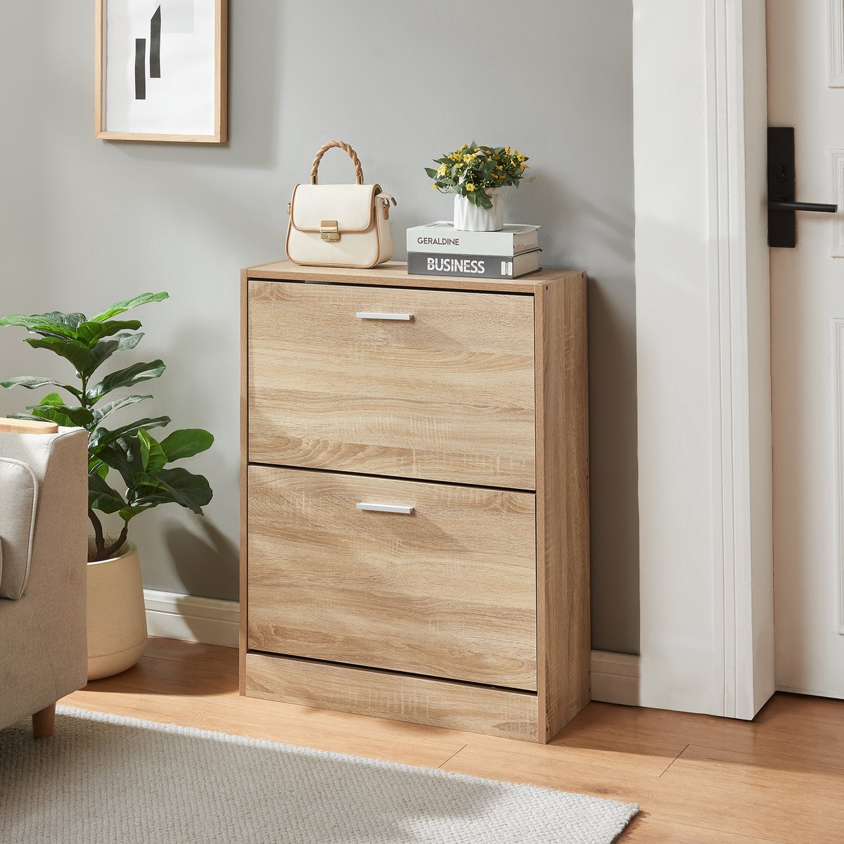 Schoenenkast Sykkylven 2 kleppen sonoma eiken 81x63x24 cm [en.casa] (4059438949715)