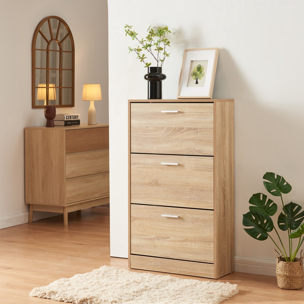 Schoenenkast Sykkylven 3 kleppen sonoma eiken 103x60x24 cm [en.casa] (4059438949029)