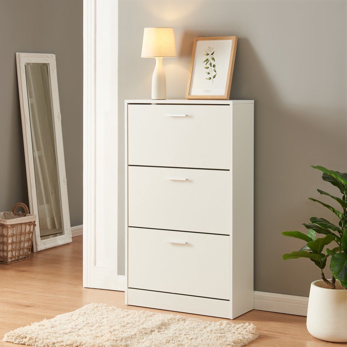 Schoenenkast Sykkylven 3 kleppen wit 103x60x24 cm [en.casa] (4059438948923)