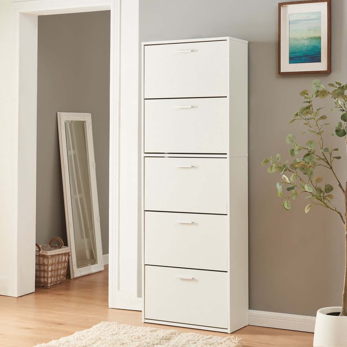 Schoenenkast Sykkylven 5 kleppen wit 169x60x24 cm [en.casa] (4059438948961)