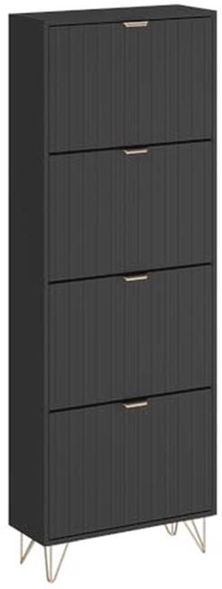 Schoenenkast Zwart met 4 Vakken | Ruimtebesparende Schoenenrek 60 x 167 cm (9101005825603)