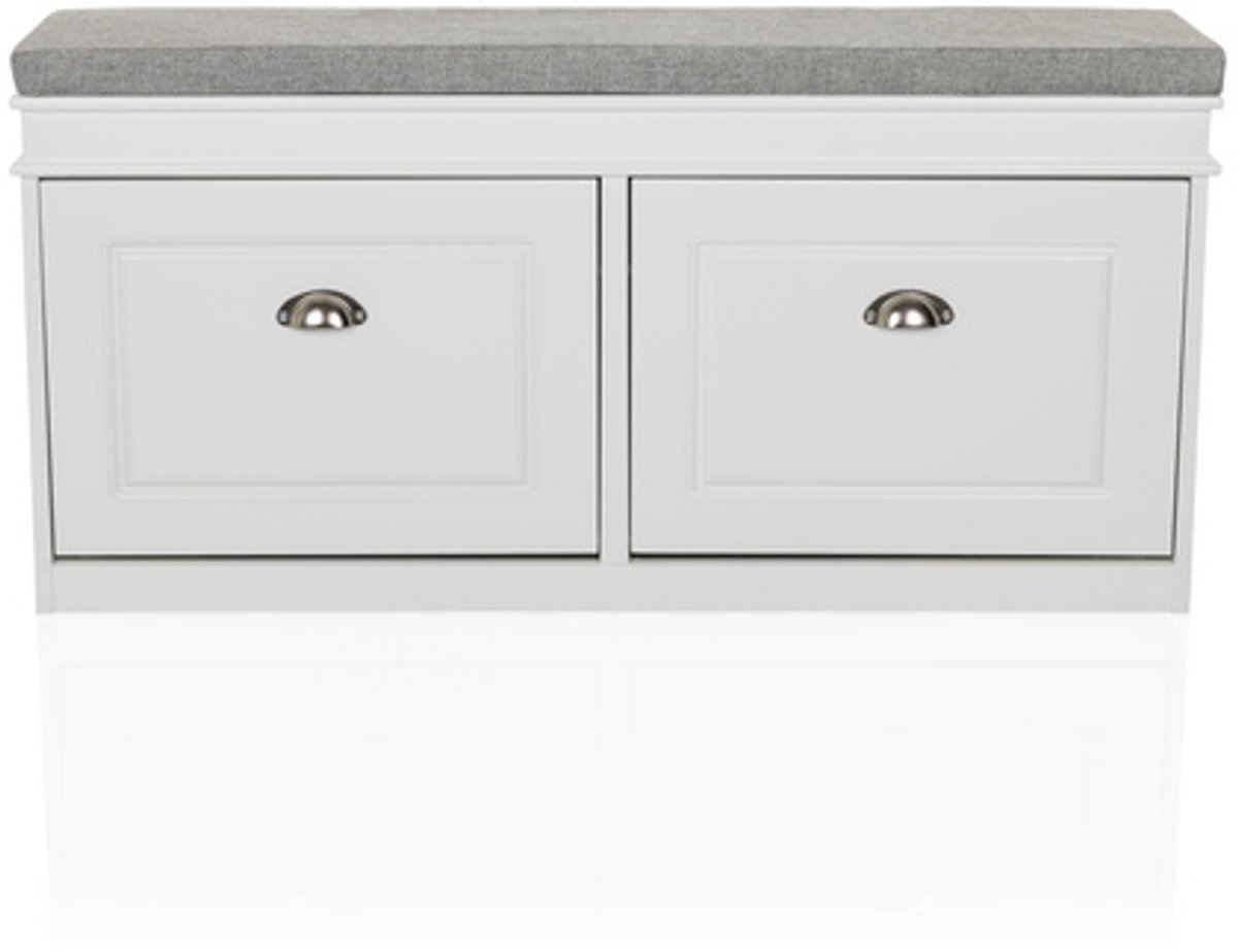Schoenenkast / bank ESTHA I 104x24x47,5 cm 2 schoenkleppen wit/grijs hjh LIVING (4064323038405)