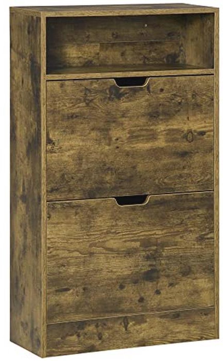 Schoenenkast met 2 Klepdeuren en Laden, Opbergmeubel voor Tot 12 Paar Schoenen, Ruimtebesparende Design, Rustiek Bruin (9101002134586)