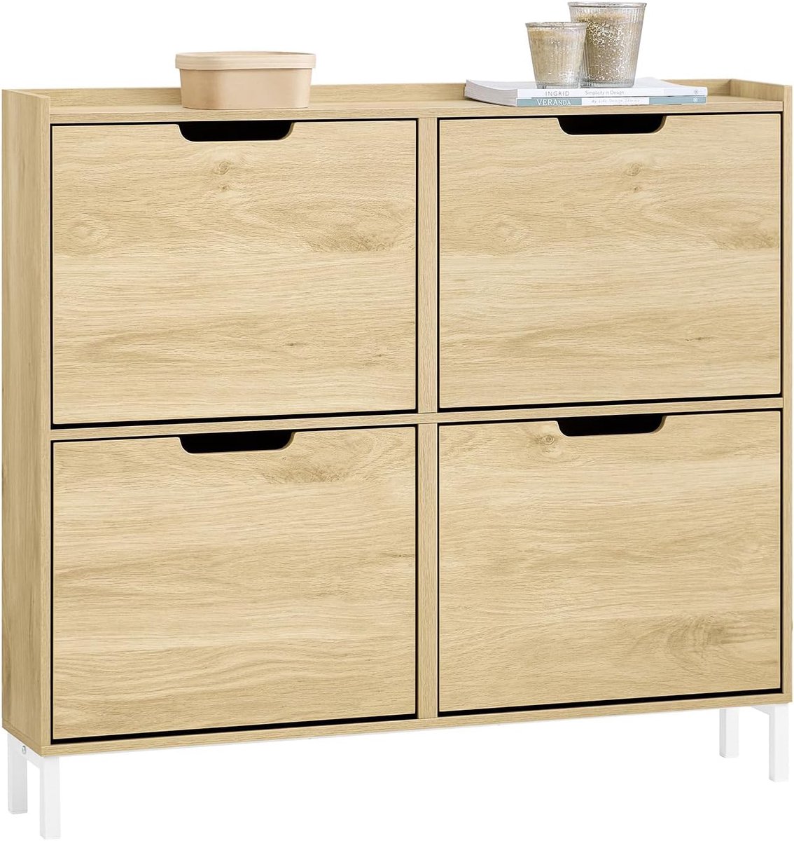 Schoenenkast met 4 Kantelende Vakken en 8 Legplanken - Smal en Ruimtebesparend Schoenenrek voor de Hal (8721316455774)