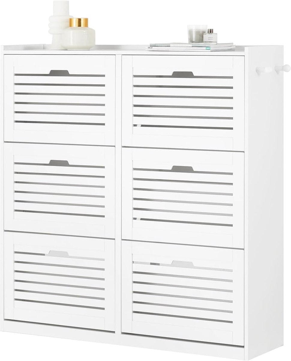 Schoenenkast met 6 Kleppen en Haken voor Inkomhal en Woonkamer - Opbergkast met Grote Capaciteit (8721316431693)