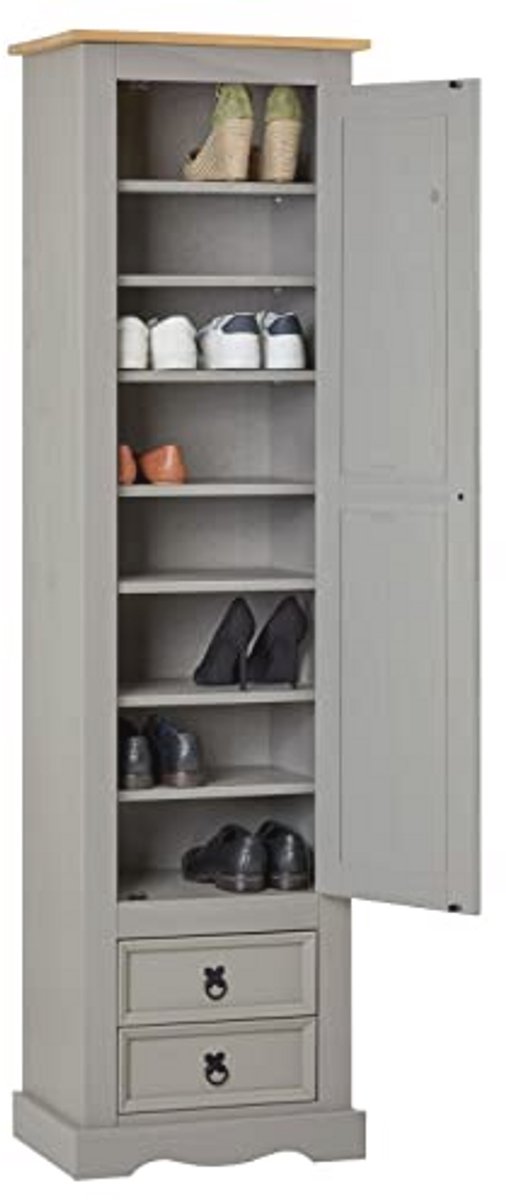 Schoenenkast met 8 vakken en 2 laden in grijs/bruin voor een stijlvolle hal (9101021328409)