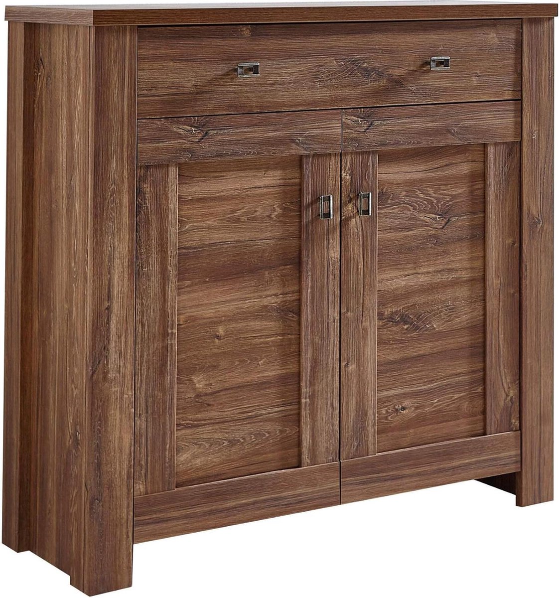 Schoenenkast met spiegel Brussel - 100 cm - Acacia donker - ruime opbergmogelijkheden Schoenenkast met spiegel (9507399216438)