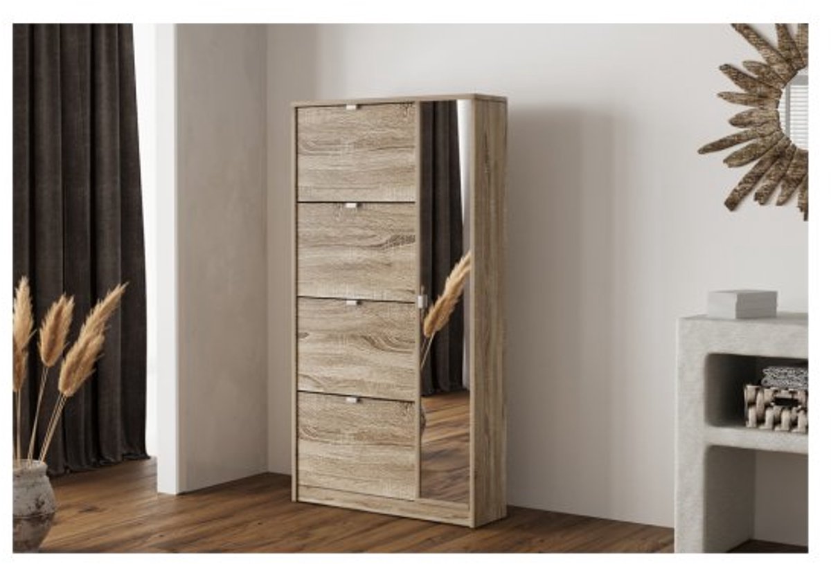 Schoenenkast - ruime opbergruimte - spiegeldeur - Sonoma eiken (8721378218508)