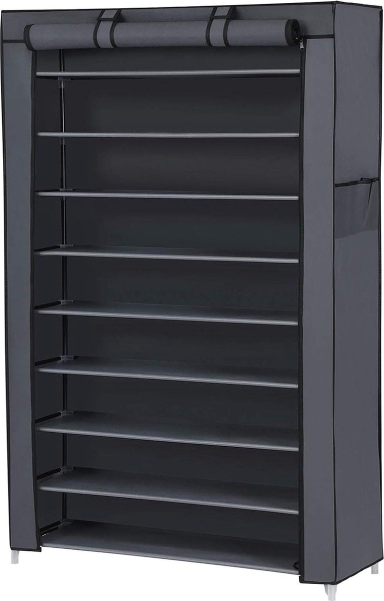 Schoenenrek 10 niveaus 28 x 88 x 160 cm - schoenenkast met stofkap voor hoge hakken - grijs (6151008534555)