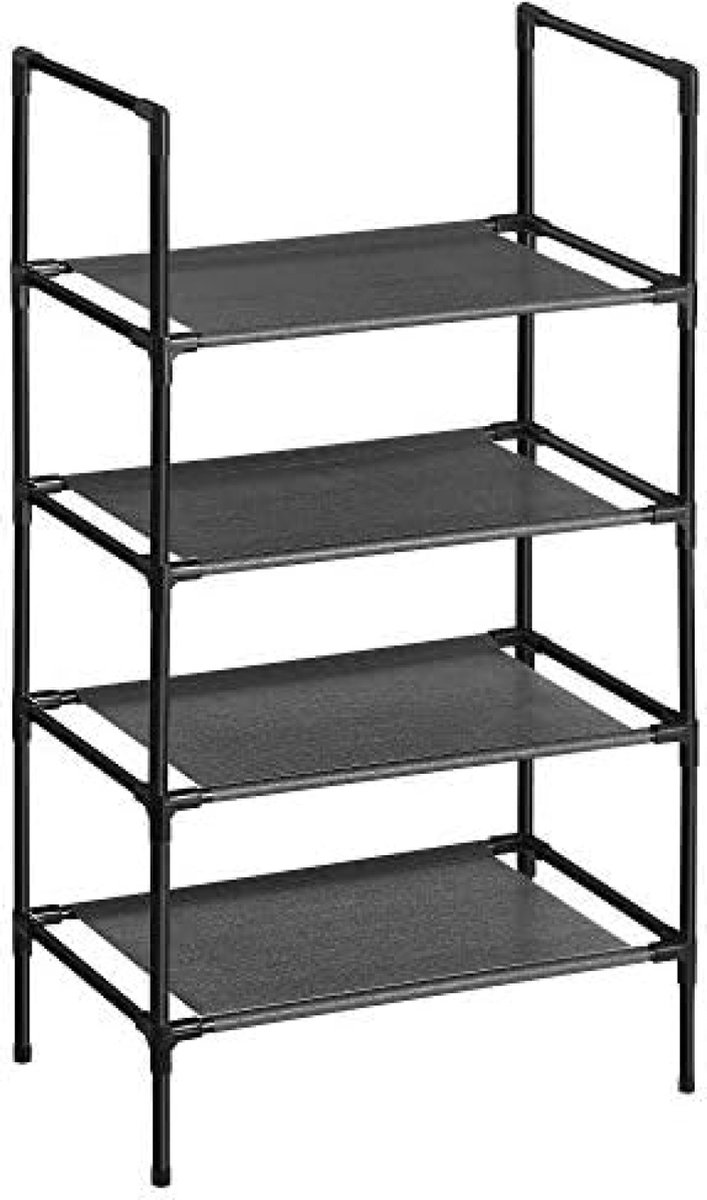 Schoenenrek, 4 niveaus, schoenenopberger, smal, 28 x 45 x 80 cm, metalen frame, planken van vliesstof, voor hal, slaapkamer, 28 x 45 x 80 cm, Zwart (6151025360311)