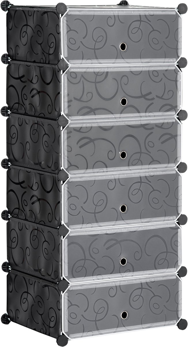 Schoenenrek - 49 x 36,5 x 108 cm - DIY Opbergrek voor 6 Paar - Kunststof en Staal - Zwart Wit (8901660551128)