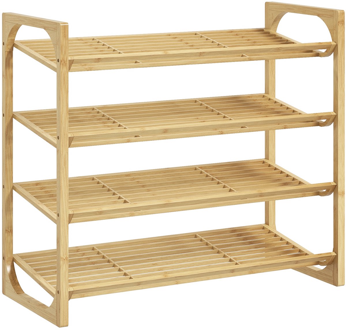 Schoenenrek - 76 x 33 x 67 cm - 4-Laags Rek voor Max. 12 Paar met Handgreep - Bamboe - Naturel (8901660551203)