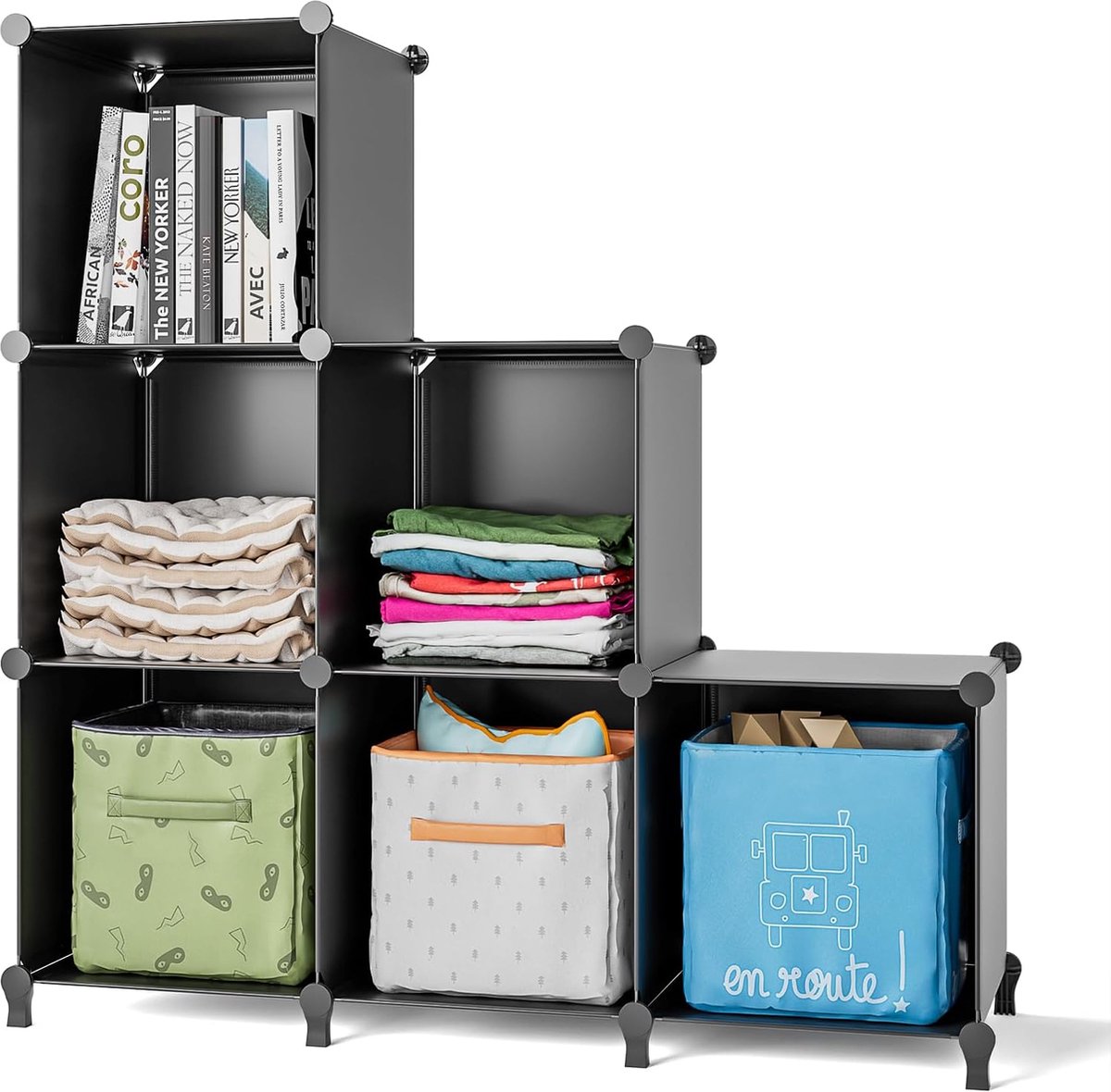 Schoenenrek, DIY Cube planksysteem, set van 6 steekplanken, ruimteverdeler van kunststof, opslag van kleding, schoenen, voor slaapkamer, zwart (6975960390000)