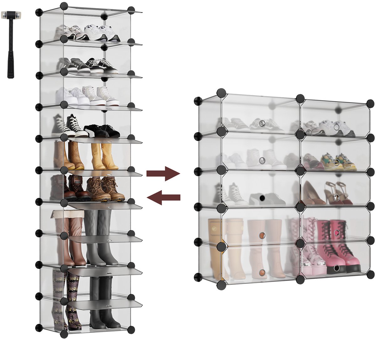 Schoenenrek Verstelbaar 10 Lagen, Hoog & Smal - Schoenenkast voor 20-30 Paar Schoenen (0742937783068)