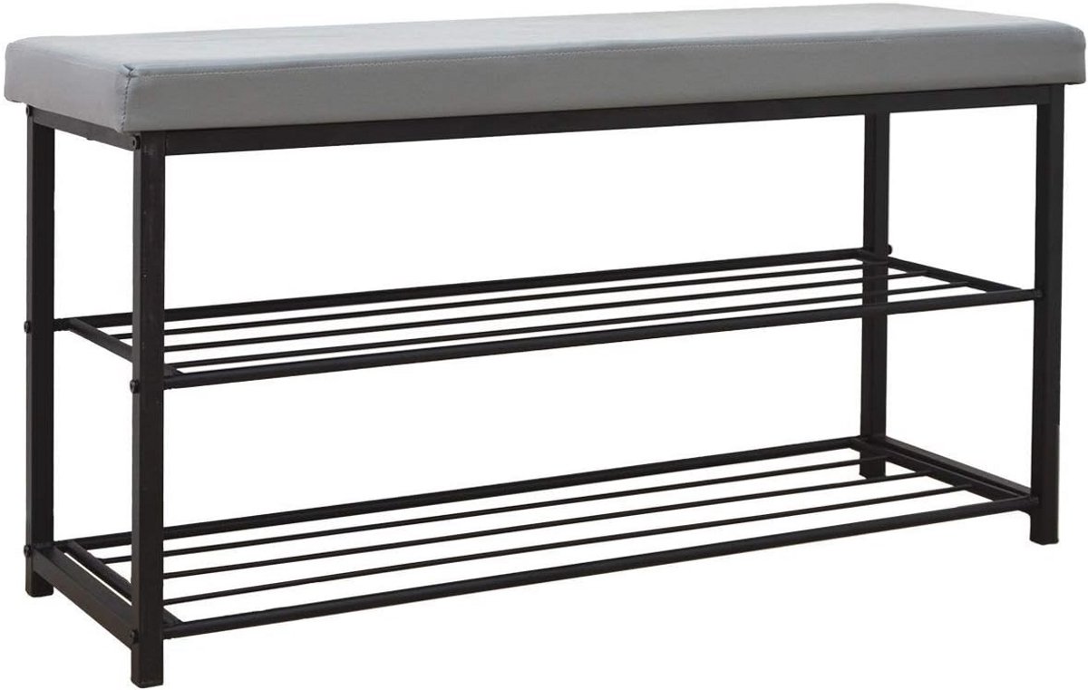 Schoenenrek met Zitbank 96x32,5x51cm - Grijs Schoenenkast en Opbergmeubel (9101019099151)